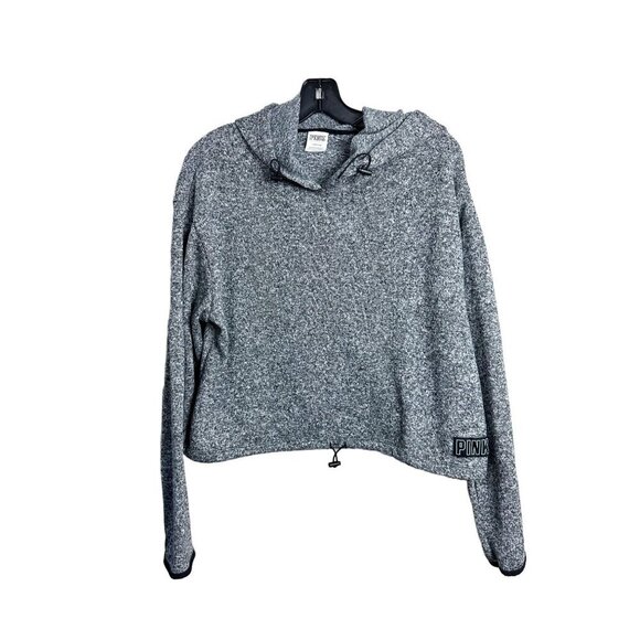 Victoria's Secret Pink Drawstring Hem Hooded Pullover Sweatshirt Cropped Gray L - Picture 1 of 7
